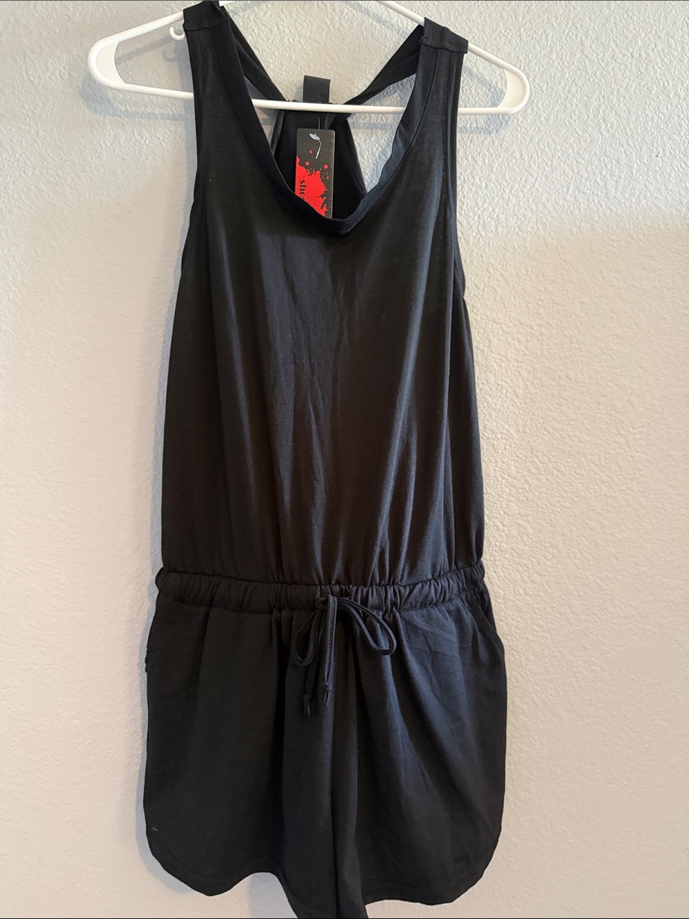 shosho Black Women's Drawstring Shorts Romper